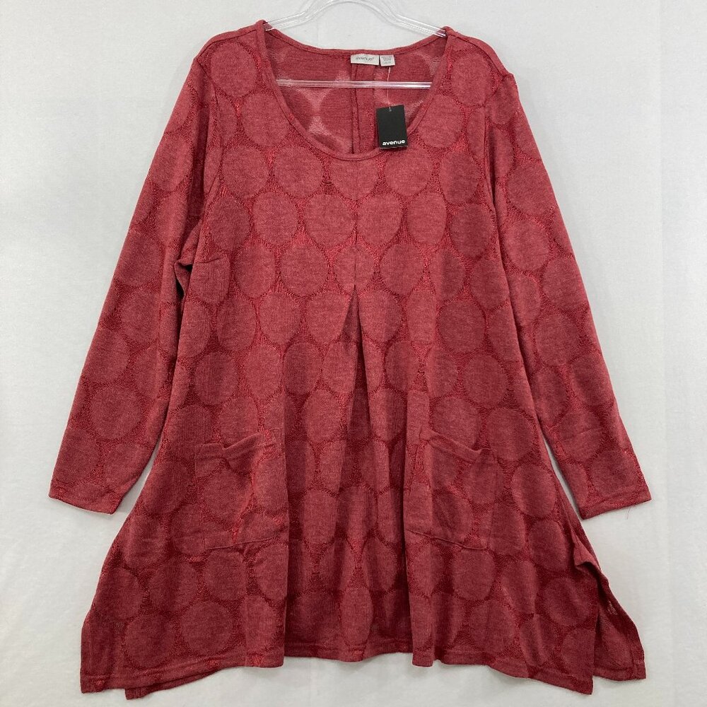 New Avenue size‎ 22/24 Dark Red Polka Dot Stretch Knit Pocket Tunic Sweater